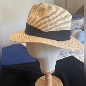 New H&M Straw Hat with Black Grosgrain Band Large